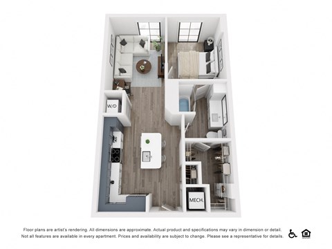 Floor plan for 1 bed, 1 bath, 661 sqft
